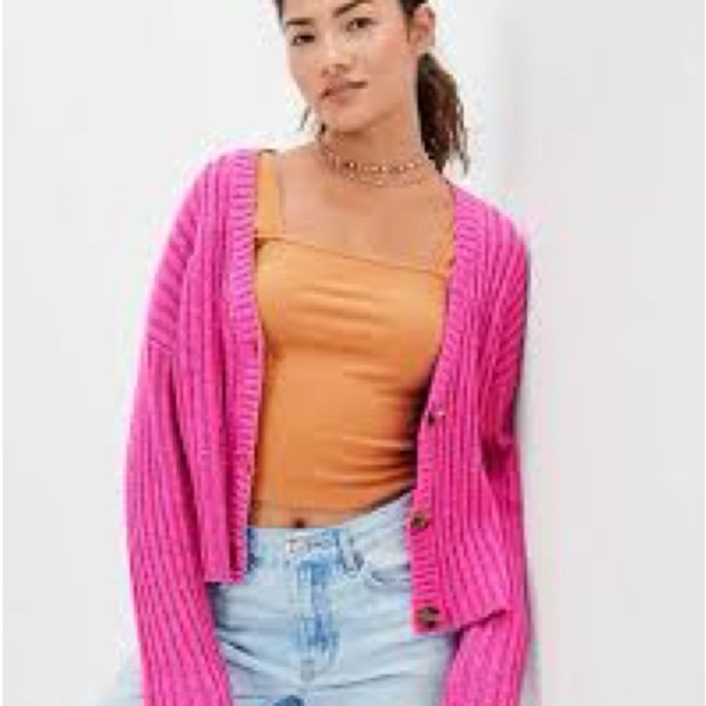 American Eagle Pink Ribbed Cardigan Sweater Small